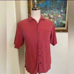 Tommy Bahama Solid Short Sleeve Silk Camp Shirt in Terracotta Size M